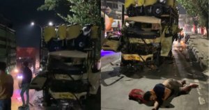 Mobil Pengangkut Kendaraan Roda Dua Tabrak Belakang Kontainer di Depan Kantor Kecamatan Cikarang Utara, Satu Sopir Luka