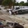 Tanggul di Kampung Biombong, Desa Pantai Bakti, Kecamatan Muaragembong, Kabupaten Bekasi rusak parah pada Sabtu (31/1/2026), memicu kekhawatiran banjir susulan di permukiman warga.