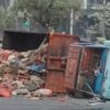 Truk sampah DLH Kota Bekasi tergelincir di Simpang Pekayon.