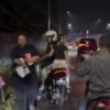 Pengendara motor terjatuh akibat jalan licin di kawasan Pasar Induk Cibitung, Selasa (6/1/2026).