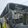 Bus kuning asal Cilacap terbakar di Jalan Raya Pantura Tambun Selatan, Sabtu (10/1/2026).