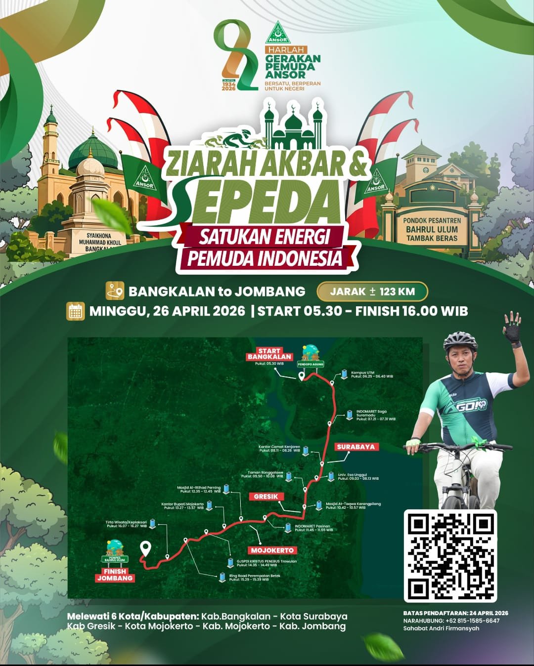 Ilustrasi Kegiatan gowes dan ziarah kubro dalam rangka Harlah ke-92 GP Ansor.