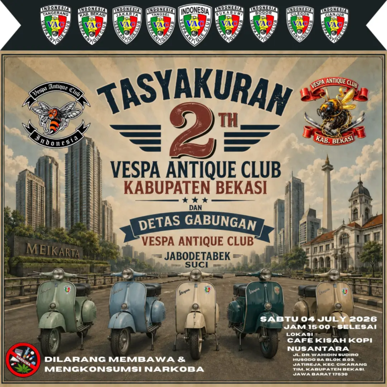 Suasana perayaan Anniversary ke-2 Vespa Antique Club Kabupaten Bekasi yang dihadiri para anggota dari berbagai daerah. Momentum ini menjadi ajang mempererat silaturahmi.
