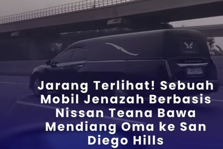 Mobil jenazah yang disebut berbasis Nissan Teana terlihat melintas di jalan menuju San Diego Hills dan menarik perhatian karena menggunakan model sedan.
